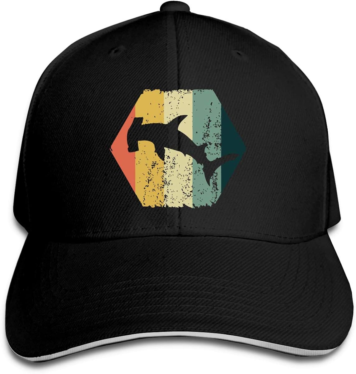 Retro Hammerhead Shark Adjustable Baseball Caps Sandwich Cap Black at