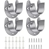 4 Packs Stainless Steel Wardrobe Bracket U-Shaped Rod Socket Flange | 1-1/4 Diameter Heavy Duty Closet Rod Brackets End Supports for Closet Rod with Screws (Silver)