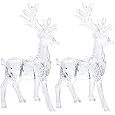 SEWACC Glass Reindeer Figurines 2 Pcs Acrylic Christmas Reindeer Ornaments Clear Deer Figurine Statues for Table Centerpiece Home Decoration