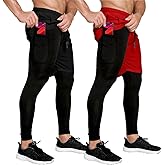 OEBLD Mens 2 in 1 Athletic Running Pants Quick Dry Gym Workout Shorts for Men Compression Pants with Pockets
