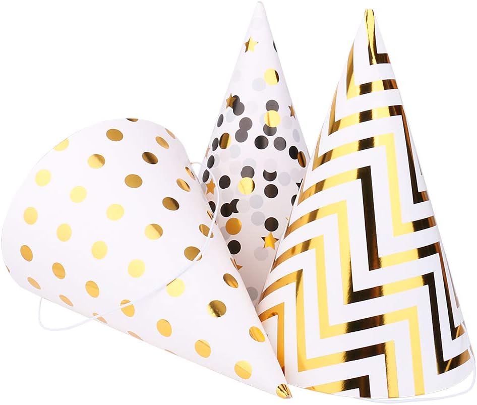 Boieo Gold Birthday Party Hats, 12 pcs Assorted: Clothing