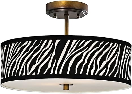 Zebra Flushmount Ceiling Light With Drum Shade In Bronze Finish