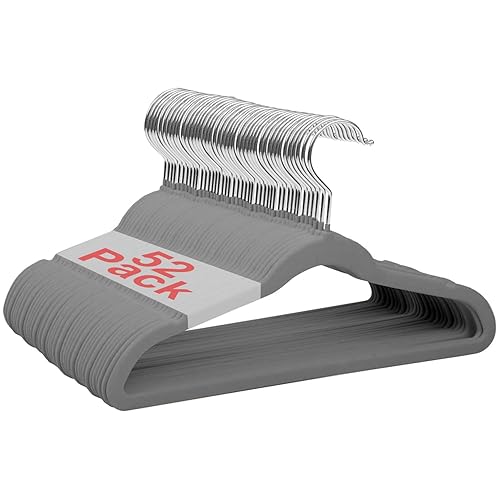 Wellong Baby Velvet Hangers, 28cm Kids Clothes, Non-Slip for Infant and Toddler, 52 Pack Grey