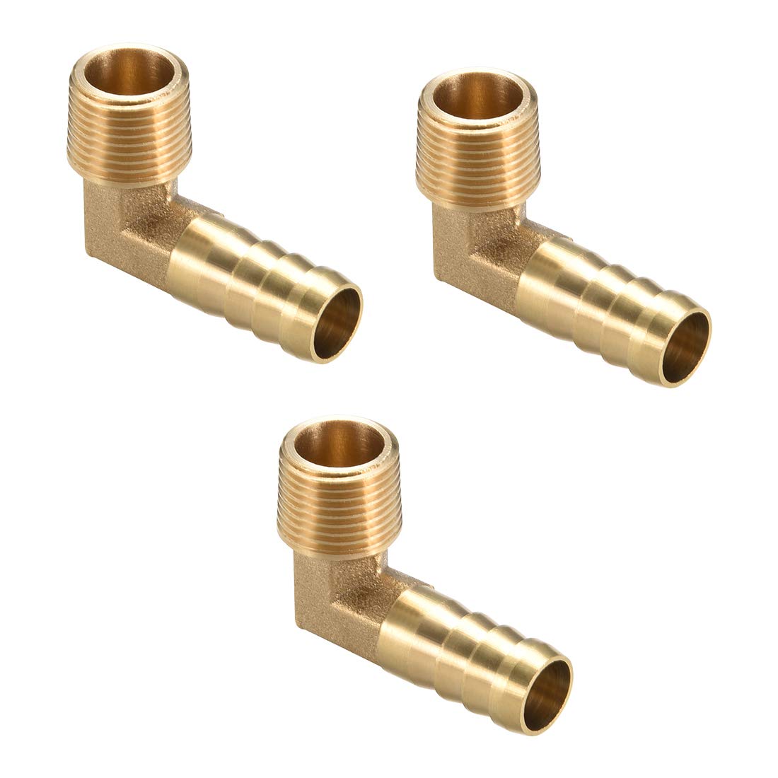 sourcing map Brass Barb Hose Fitting, 90 Degree Elbow 12mm Barbed to 3/8 PT Male Pipe Adapter Connector 3pcs