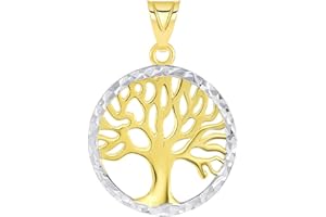 Jewelry America 14k Yellow Gold Textured Round Two Tone Tree of Life Medal Pendant