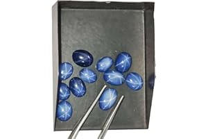 GEMHUB 20 Ct Set of 10 Pcs 6 Rays Precious Star Blue Sapphire Loose Gemstone Beads Oval Cabochon Blue Star Sapphire