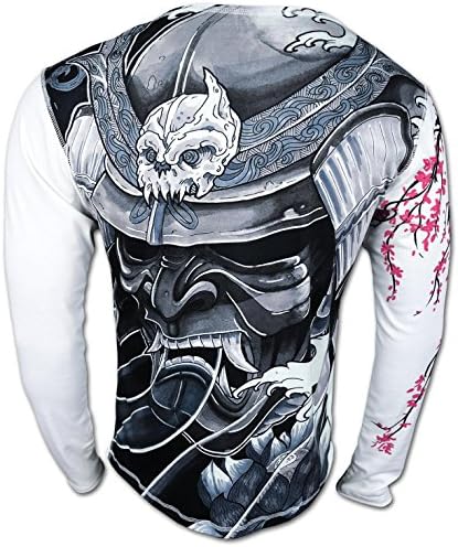 Samurai Sweatshirt Men's Japanese Cherry Blossom Warrior Bushido Yakuza Long Sleeve Arm T Shirt White