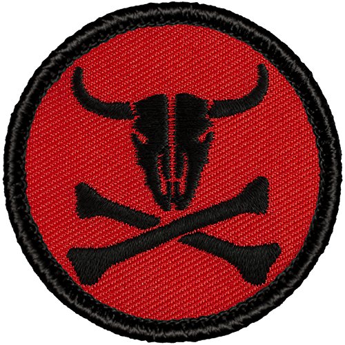 Retro Red and Black Pirate Cow Patrol Patch - 2" Diameter Round Embroidered Patch