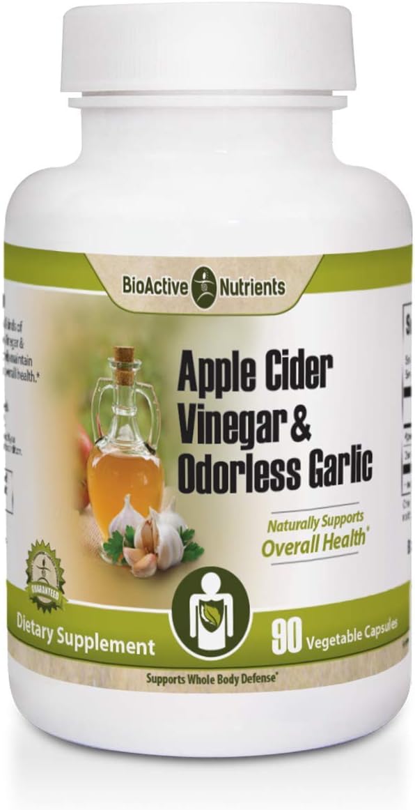 BioActive Nutrients Apple Cider Vinegar Plus Odorless Garlic Supplement - Vitamins for Health - Made Gluten-Free & Vegan - Supplements to Take During Weight Loss, Detox, Keto - 90 Vegetable Capsules