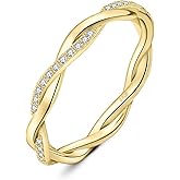 JewelryPalace Love Rope Infinity Moissanite Wedding Band for Women, Twisted 14K White Yellow Rose Gold 925 Sterling Silver Promise Ring for Her, Wave Simulated Diamond Stackable Rings VVS D-F