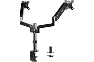VIVO Dual Monitor Arm Mount for 17 to 32 inch Screens - Pneumatic Height Adjustment, Full Articulating Tilt, Swivel, Heavy Duty VESA Stand with Desk C-clamp and Grommet Option STAND-V002K