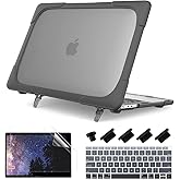 Batianda Heavy Duty Case for Previous MacBook Pro 16 inch 2019 Release Model A2141, Ergonomic Foldable Kickstand (Holds 22lbs) Matte Translucent Shockproof Protective Cover & Keyboard Protector, Grey