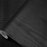 seonta Black Contact Paper 16"x118" Wood Peel and Stick Wallpaper Waterproof Removable Self Adhesive Wall Paper Sticker Cover Wood Vinyl Wrap for Countertop Desk Table Cabinets