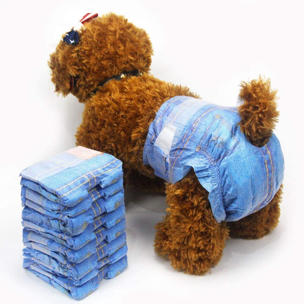 Pet Soft Female Diapers Super Absorbent Denim Jeans Pet Disposable Diaper Cowboy Style Puppy Dog Diaper 24pcs (XS 24count)