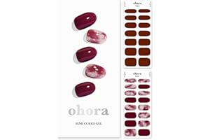ohora Semi Cured Gel Nail Strips (N Mulberry) - Red, Ombre, Works with Any UV/LED Lamps, Salon-Quality, Long Lasting, Easy to Apply & Remove - Includes 2 Prep Pads, Nail File & Wooden Stick