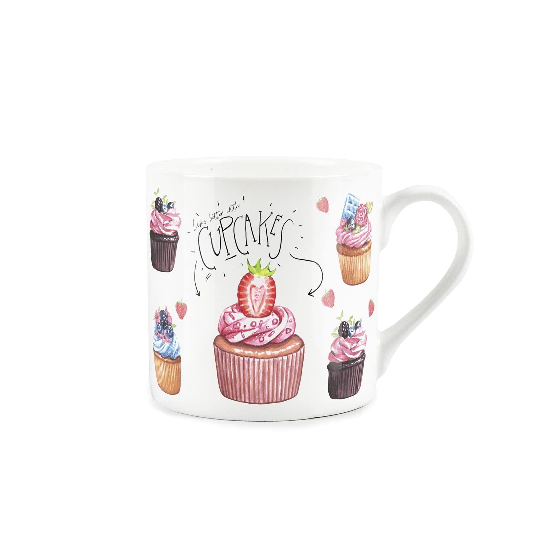 Purely Home Life's Better with Cupcakes Mug - Fine Bone China White Coffee/Tea Present Gift