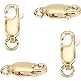 SUNNYCLUE 1 Box 4Pcs Real 1/20 14K Gold-Filled Lobster Claw Clasp with Open Jump Ring 10mm Lobster Clasps Bead Jewellery Findings for Beginners DIY Necklace Jewelry Making Crafts Supplies, Golden