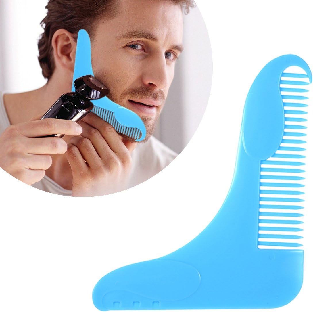 Beard Comb, Beard Guide Moustache Comb Set Beard Shaping Comb Pocket Tool Kit for Men Bro (Blue)