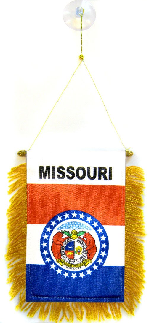 AZ FLAG - Missouri Mini Banner - 6'' x 4'' - 100% Polyester US state of Missouri Small Pennant for Car - Double-sided Flag with Suction Cup Hanger
