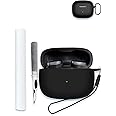 Case for Bowers & Wilkins Pi8 Wireless Earbuds in-Ear Bluetooth Earphones, Soft Silicone Protective Portable Scratch Shock Resistant Shell with Cleaner Kit & Carabiner & Lanyard，Black