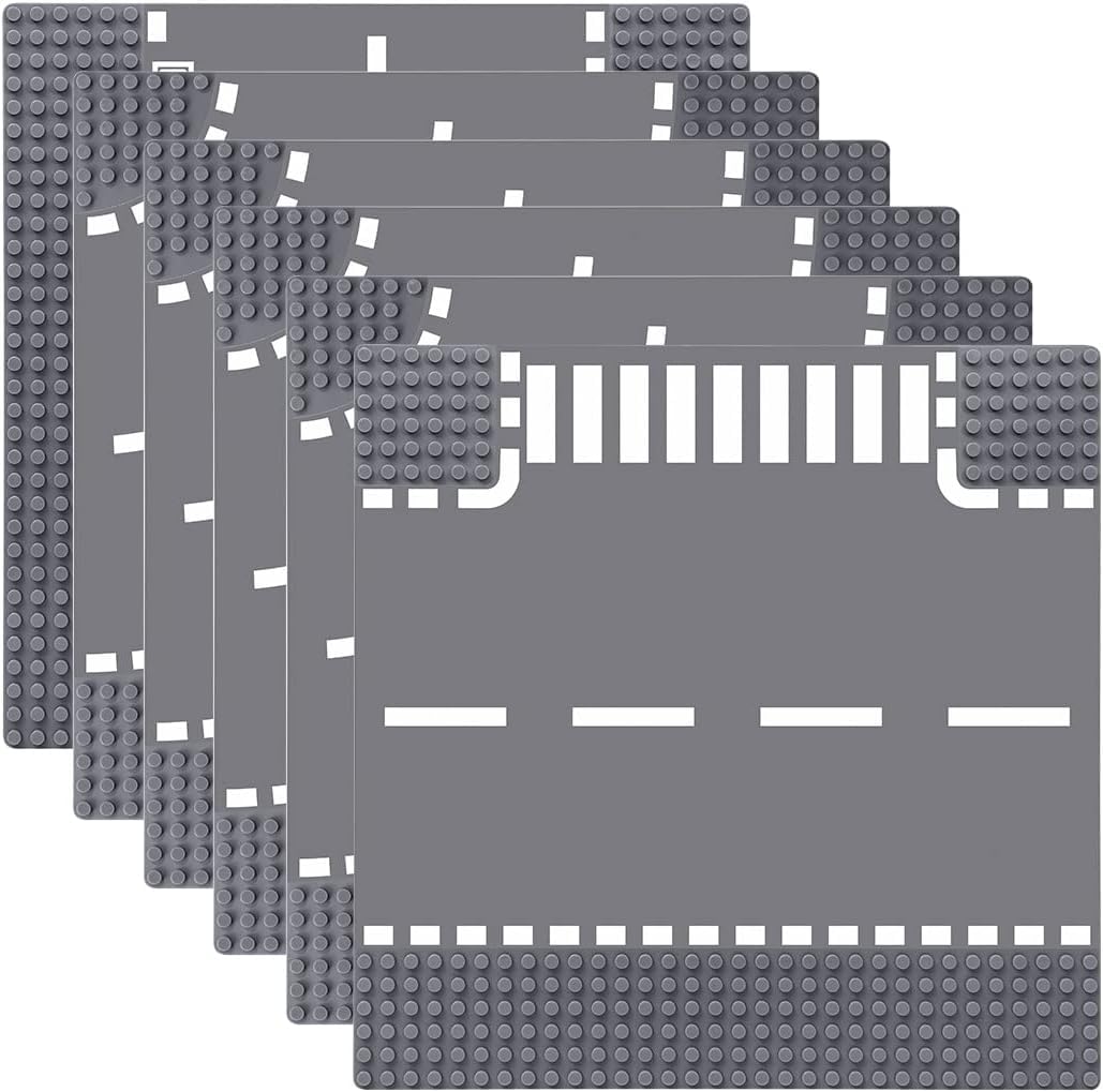 Lekebaby 6 Pack Road Base Plates, 10"x10" City Street Plates Compatible with All Major Brands, 4 Curved/1 Straight/1 T-Junction — image 1