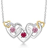Gem Stone King 925 Silver and 10K Yellow Gold Red Ruby Pink and White Lab Grown Diamond Heart Shape Pendant Necklace For Women (0.91 Cttw, with 18 Inch Chain)