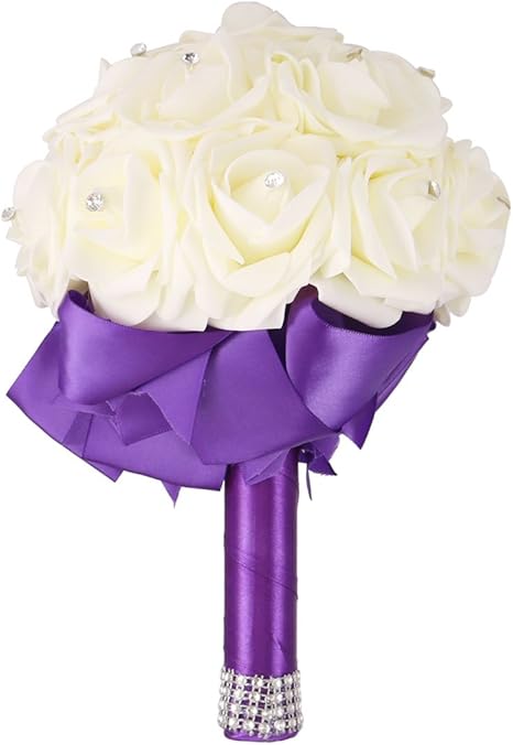 Amazon Uxcell ホールディング花束 結婚式 球状 リボンの装飾 花嫁 人工的な花 手持ち花束 パープル 花束 オンライン通販