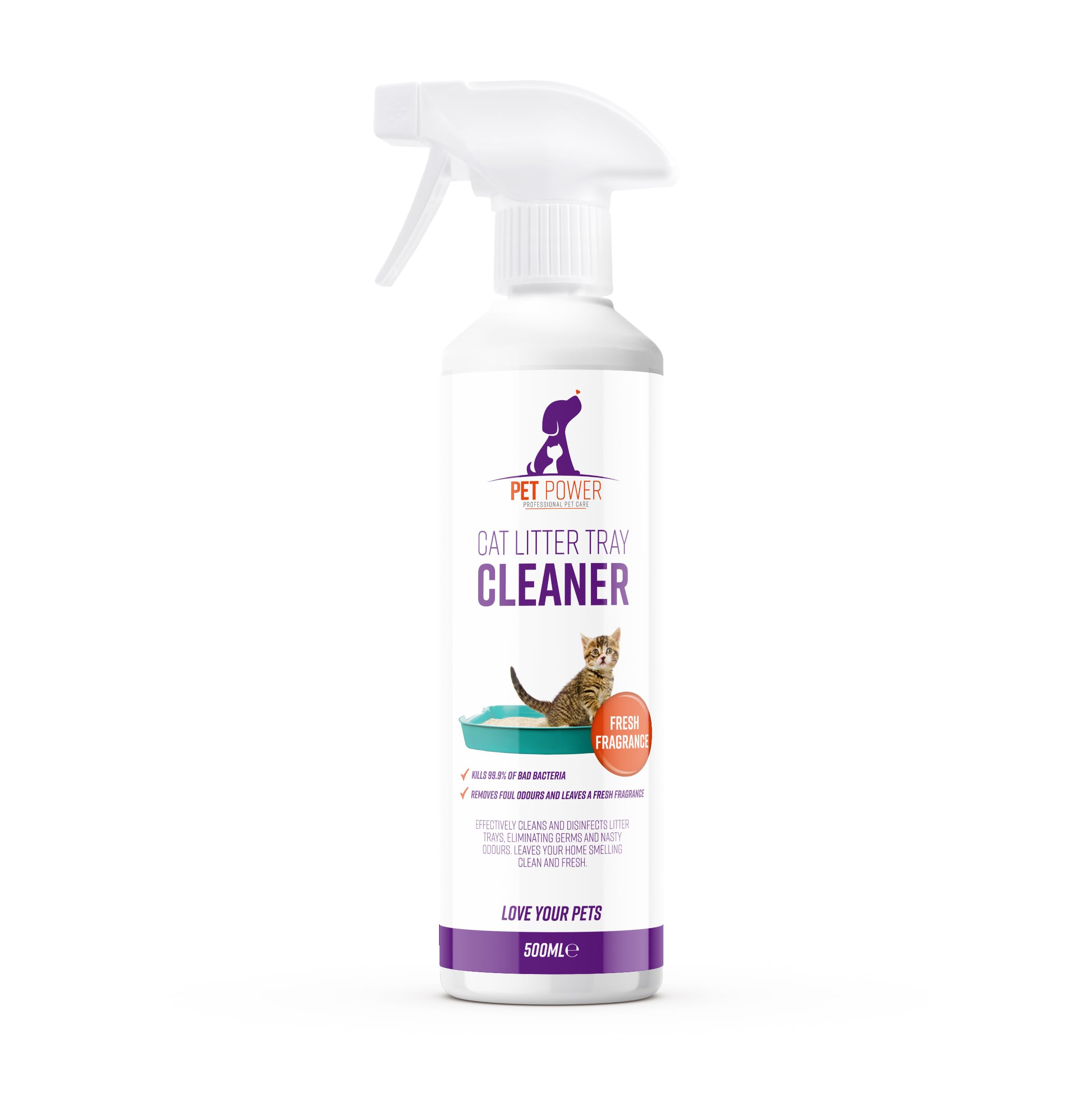 Pet Power Cat Litter Tray Cleaner & Sanitiser - 500 ml Antibacterial Spray, Kills 99.9% of Germs & Eliminates Odours, Fresh Scent