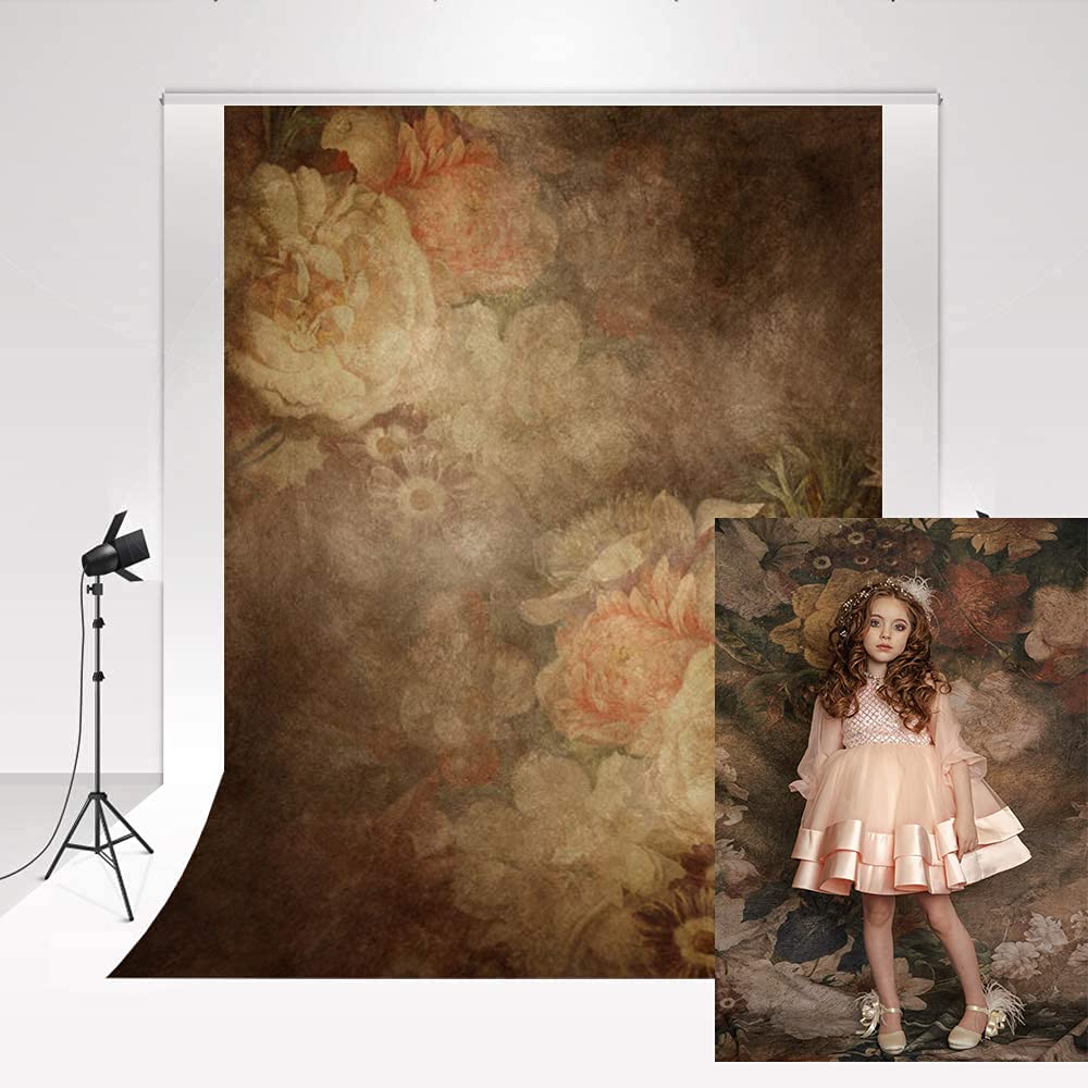 Kate Art Photography Backdrops Brown 1.5x2.2m/5x7ft Vintage Flowers Texture Photo Studio Backdrop Wedding Collapsible Portrait Backdrop Video Background Colour Soft Baby Photo Booth
