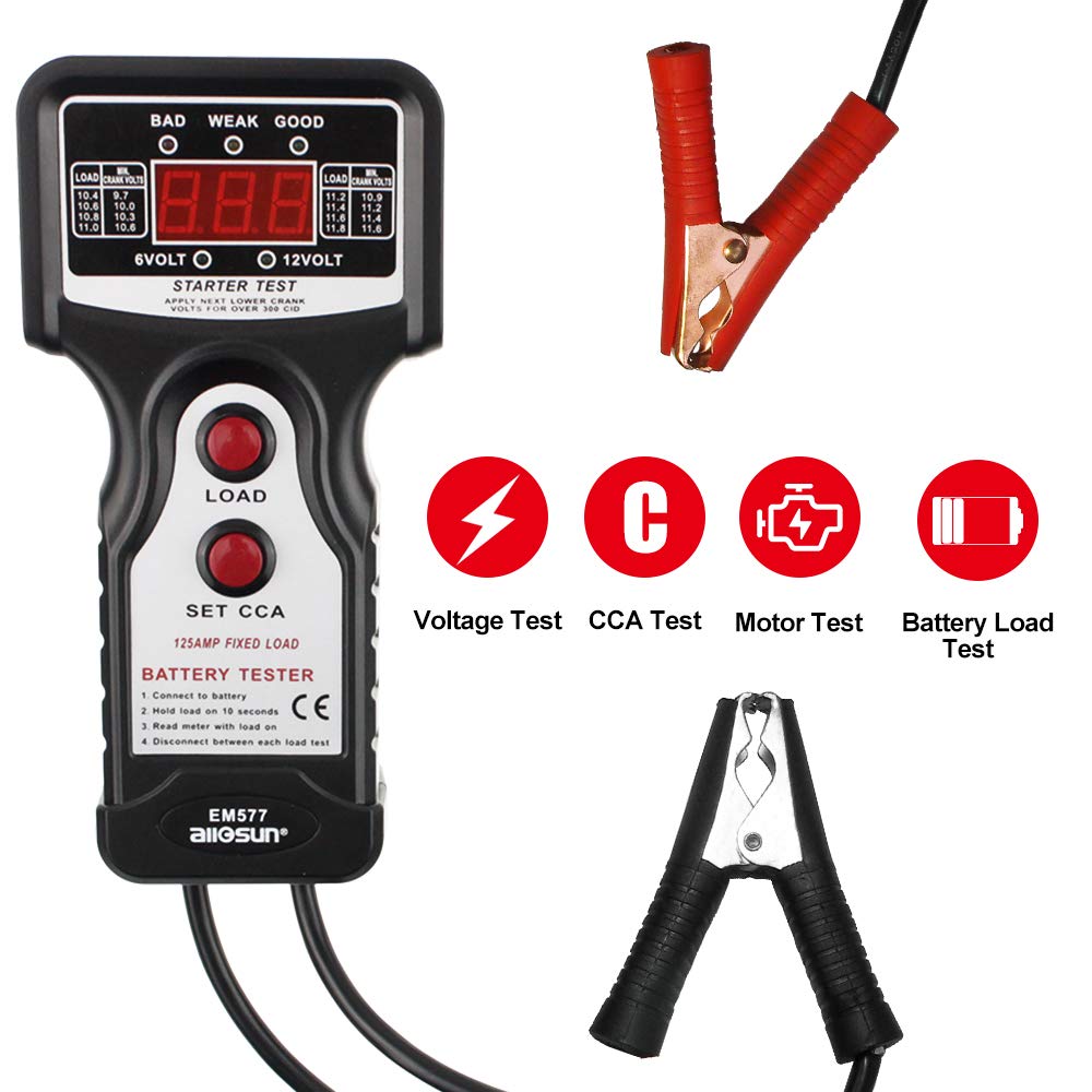 allsun Automotive Battery Tester 3001000 CCA LED Digital Battery Load