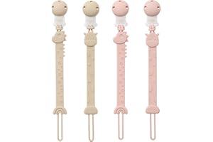 YIVEKO Pacifier Clips for Baby One Piece Silicone Pacifier Holder Clips for Boys Girls Paci Binky Clips 4Pcs Pacifier Clip Animal Design Rainbow-Ivory+Blush