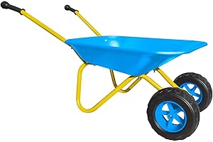 3T GROUP Kids Gardening Tools Wheelbarrow,All Metal Children Toddler Preschool Wheelbarrow for Kids Wheel Barrow,Wheel Barrel Outdoor Toys Set for Boys (Blue)