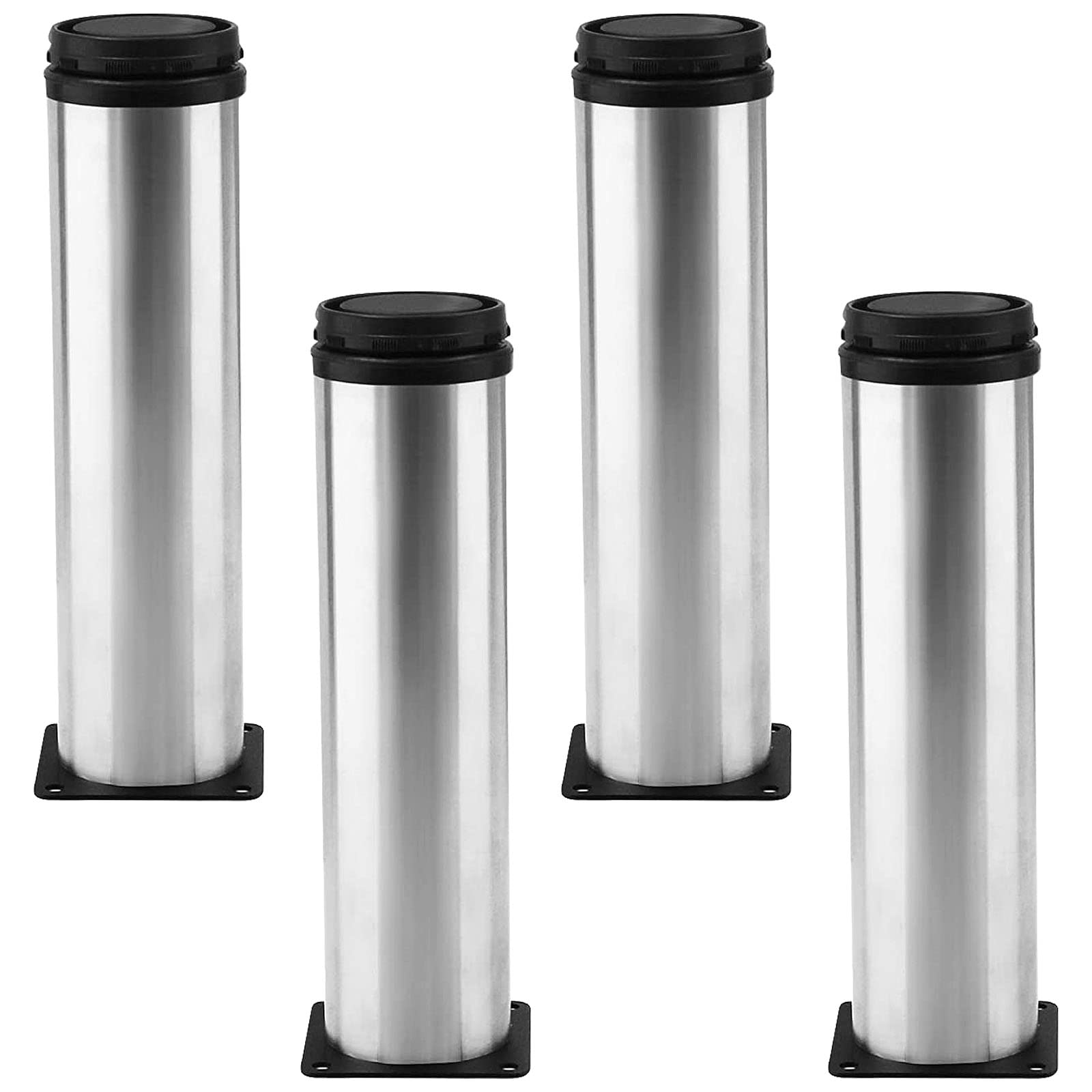 Cjueiom 4Pcs Stainless Steel Adjustable Legs 200mm / 7.9 Inch Furniture Feet, Chrome Bed Legs Kitchen Cabinet feet, Couch Sofa Legs Set Wardrobe Foot for Cupboard Worktop Coffee Table (Black & Silver)