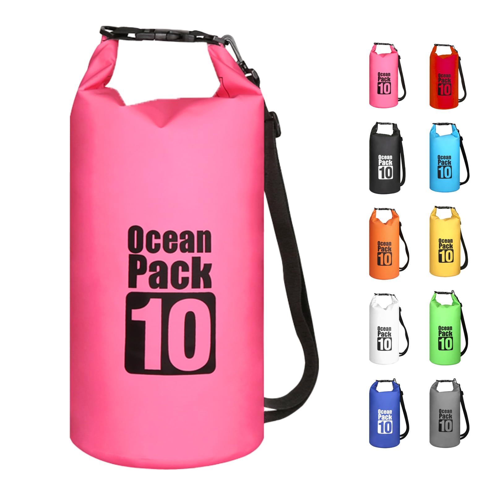 MORAINJAY 10L Rose Red Dry Bag,Waterproof Bag with Single Adjustable Shoulder Strap,Middle Capacity Dry Sack 2L 5L 10L 15L 20L 30L for Outdoor Camping,Rafting,Swimming,Boating,Surfing