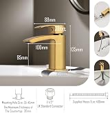 Hapilife Basin Taps Mixer Waterfall Brushed Gold 1 Hole Mono Cloakroom view 6