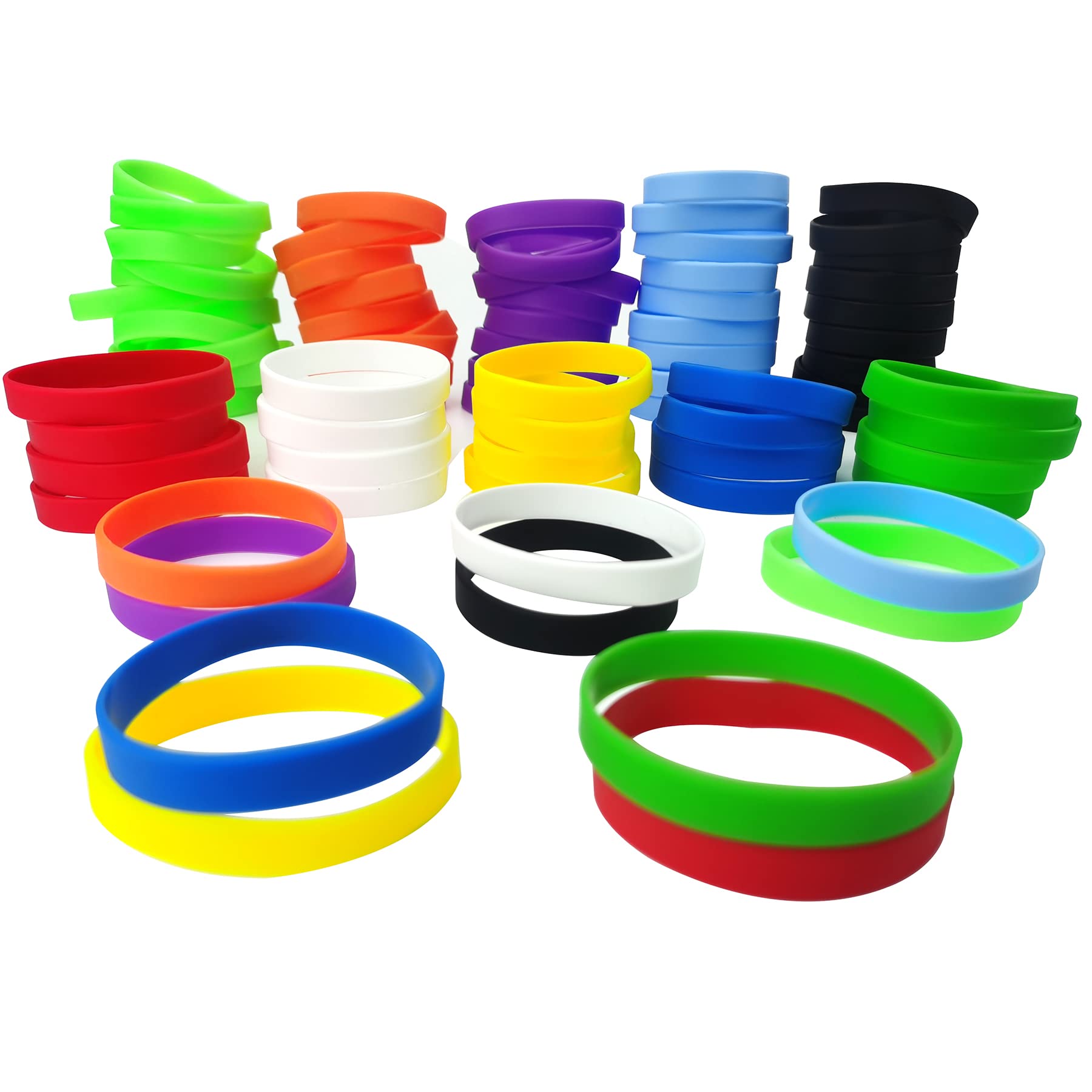 LVNRIDS 100 PCS Rubber Bracelets Silicone Elastic Wristbands 10 Colors Bracelet for Kids