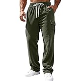 TAFLE Men's Corduroy Pants Casual Cargo Pants Elastic Drawstring Waist Sweatpants with Multi Pockets