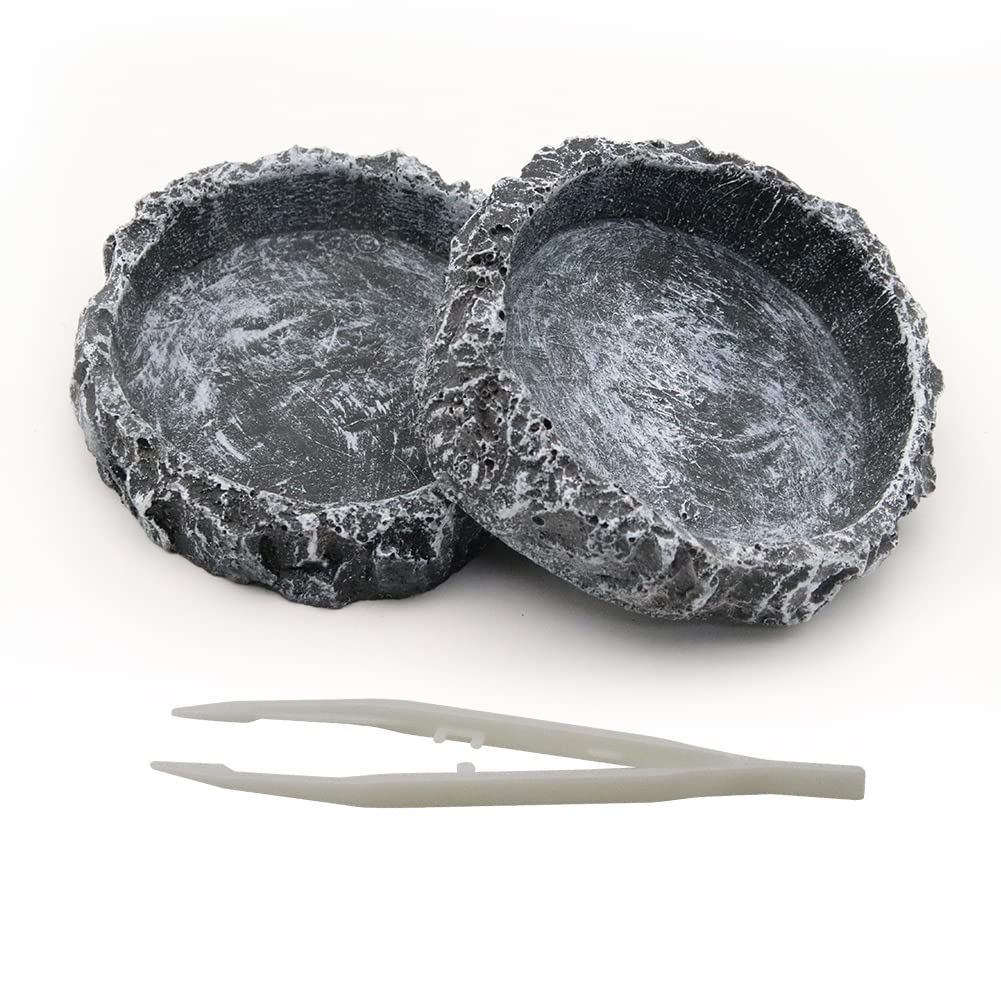 hisunfarm 2 Pcs Reptile Water Bowl Tortoise, Reptile Food Dish with Feeding Clip, Resin Feeding Bowl for Turtle Lizard Frog Hedgehog Gecko Spider, Small