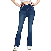 Women's High Waisted Flared Jeans Tummy Control Stretchy Denim Pants, Soft Comfortable Fit with Trendy Welt Pockets