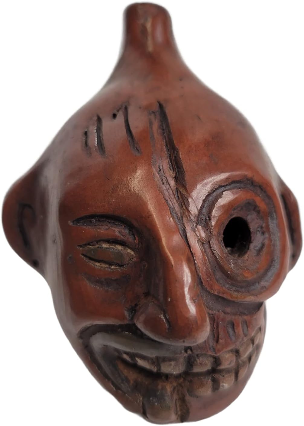 Mixed Media - Duality Death Whistle, Life and Death, Medium Size, Loud, Handmade Clay Aztec Replica, Death Whistle (Red)