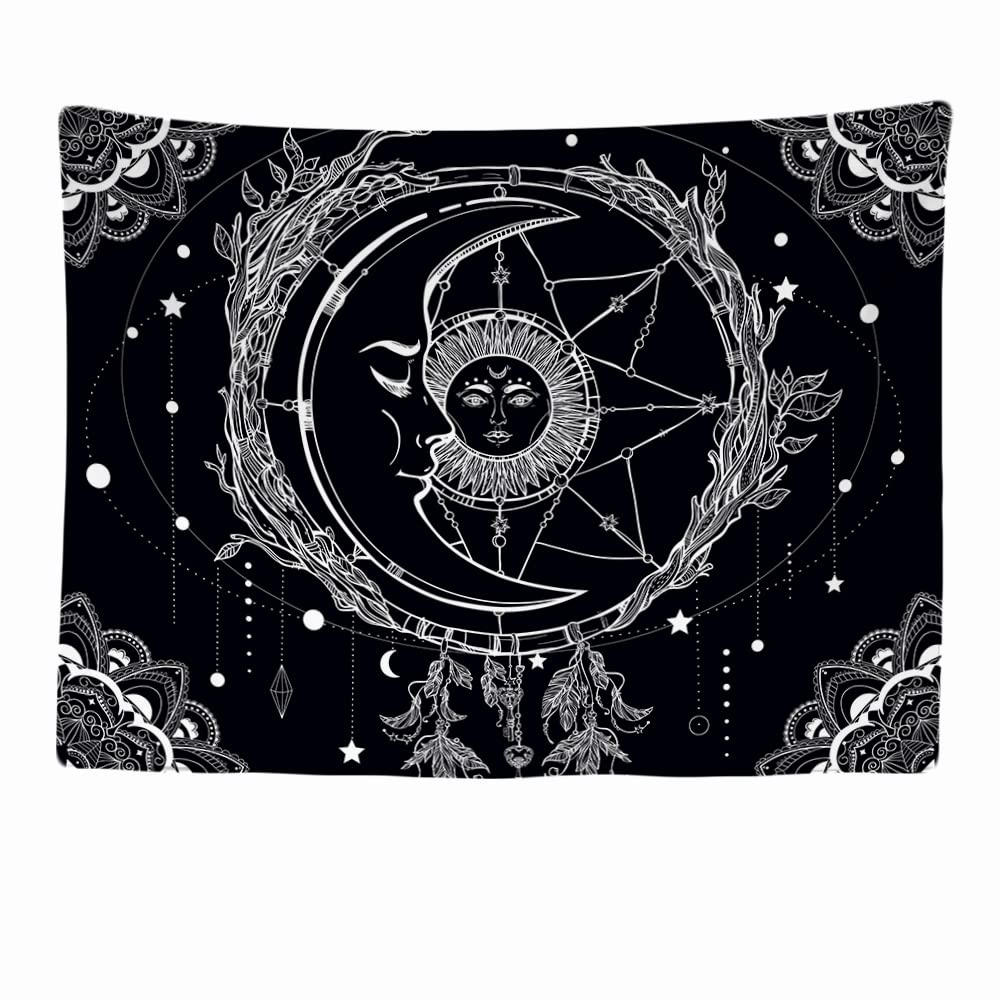 Ulticool – Decorative Wall Tapestry Bedroom - Sun Moon Mandala Black White Tarot - 200 x 150 cm Large – Fabric Wallpaper – Tapestry Aesthetic Wall - Panoramic Decoration — image 1