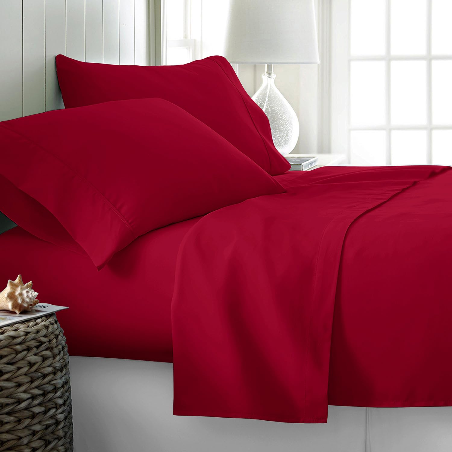 Photo 1 of Ashton Sheets 100% Egyptian Cotton Bed Sheets Queen Size Set - 4 PC High Thread Count Egyptian Cotton Queen Size Sheet Deep Pocket 16", Soft Cooling Luxury Hotel Sateen Bed Sheet Set - Red