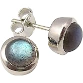 SilverStarJewel 925 Sterling Silver Original Labradorite Earrings 0.3" Women Art