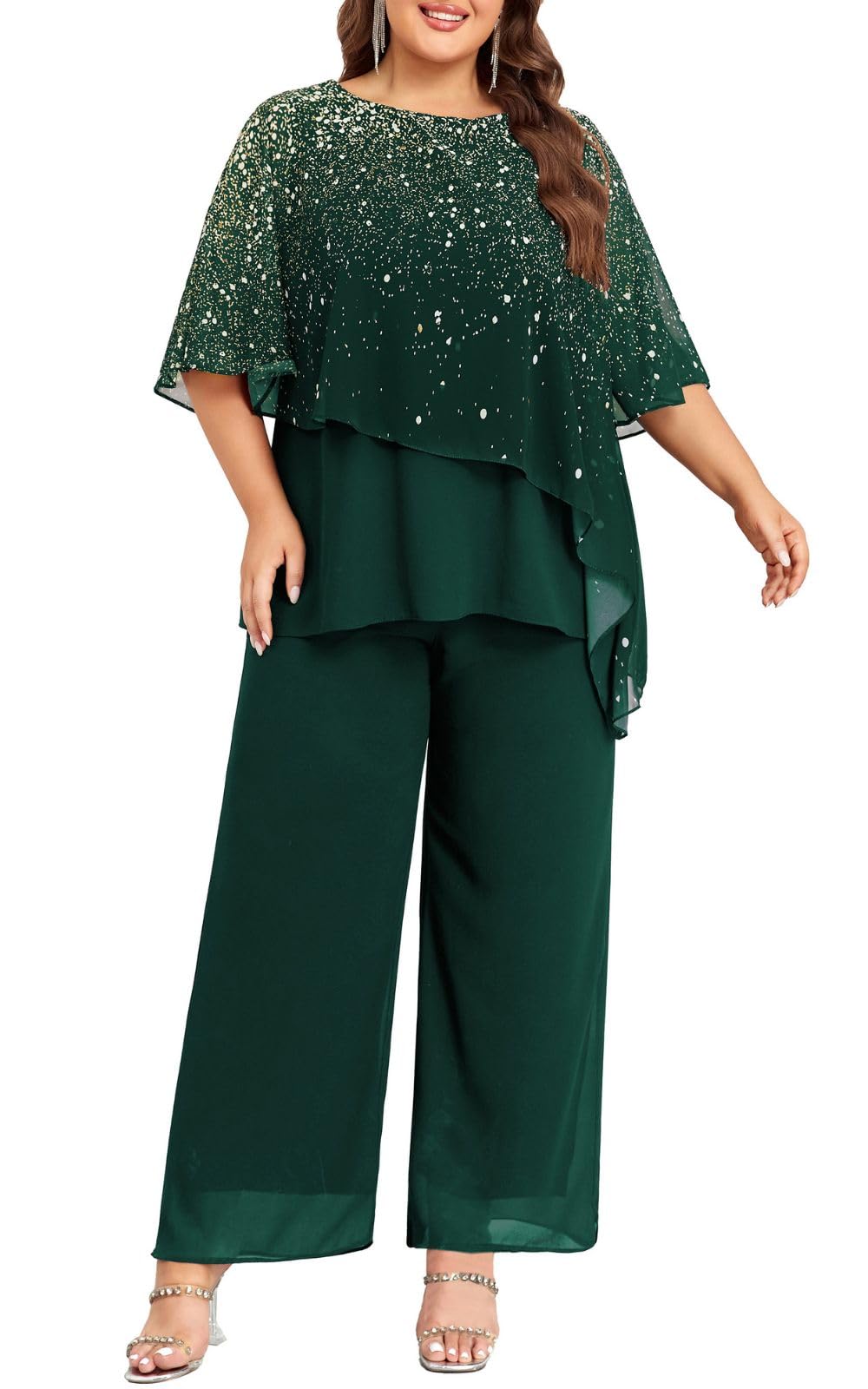 Cicinia 2 Pieces Dark Green Mother Of The Bride Pant Suits Plus Size Chiffon Beaded main image 1