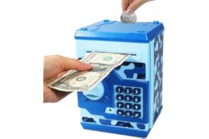 HUSAN Piggy Banks for Kids, Electronic Password Code Money Banks ATM Banks Box Coin Bank for Children Boys and Girls (Camouflage Blue)