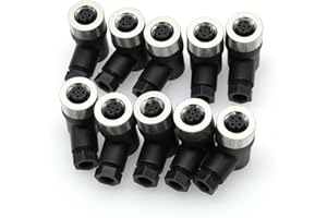 ZBLZGP M12 5Pin Aviation Wire Connector A Code Right Angle Female Circular Plug 12mm Waterproof IP67 Screw-Joint Field Wireable Disconnect Coupling Connector 10Pack