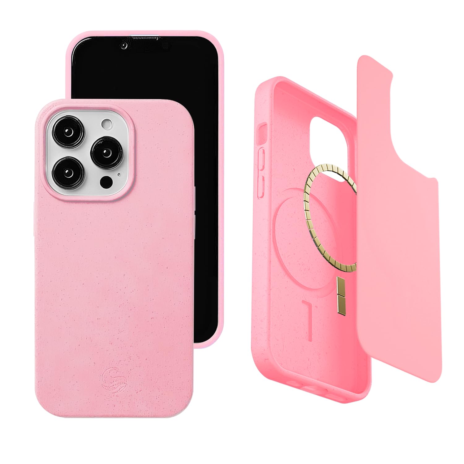 Wave Case Compatible with iPhone 15 Pro MagSafe Phone Case - Eco-Friendly Wheat Straw Phone Case with Shock-Absorbing Corners | 2mm Raised Lip | Ultra-Thin Design, 360° Protection | Pink