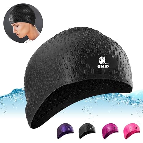 Omid Swimming Cap For Women Men Silicone Swim Hat For Long Hair