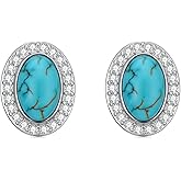 Nature Turquoise Stud Earrings for Women 925 Sterling Silver Oval Round Shape Turquoise Gemstone Earrings Western Boho Jewelry Gifts for Birthday