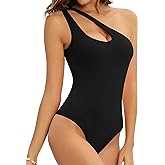 MANGOPOP Women's One Shoulder Sleeveless Bodysuit Sexy Cutout Backless Body Suit Double Lined Going Out Tank Top